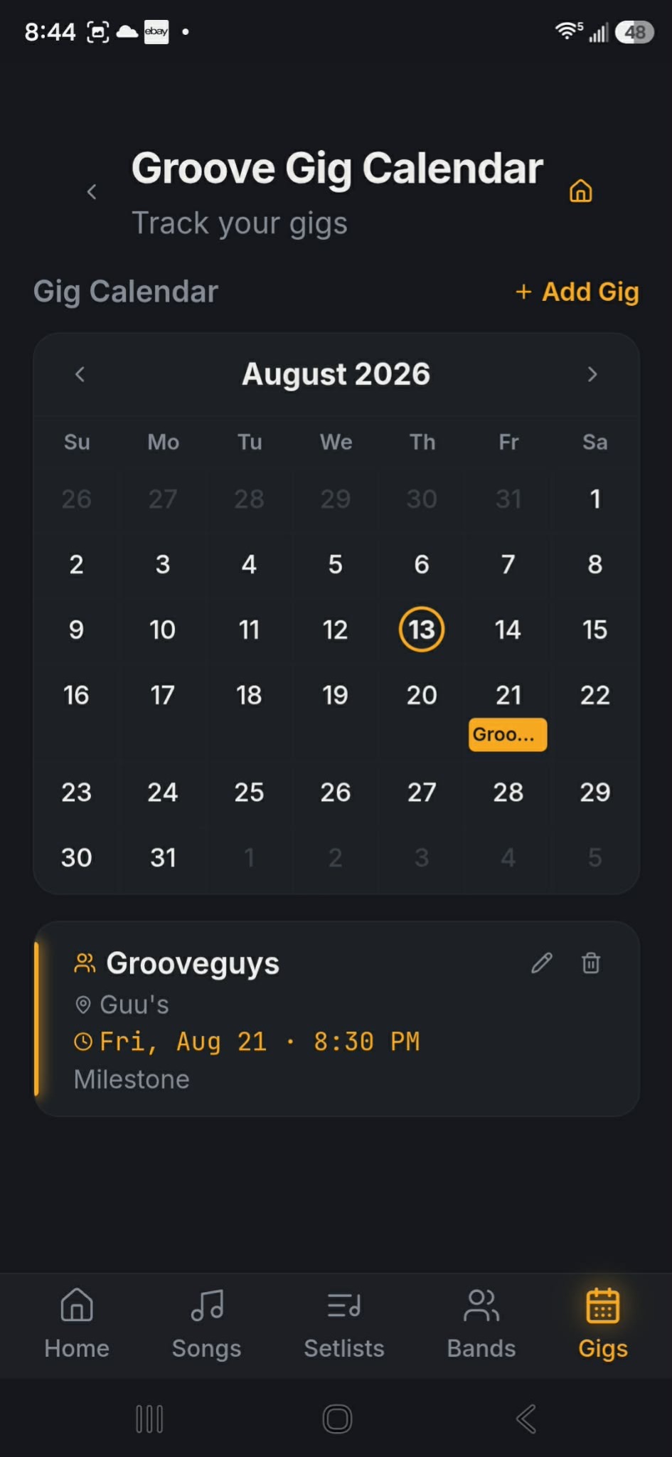GroovePilot Gig Calendar