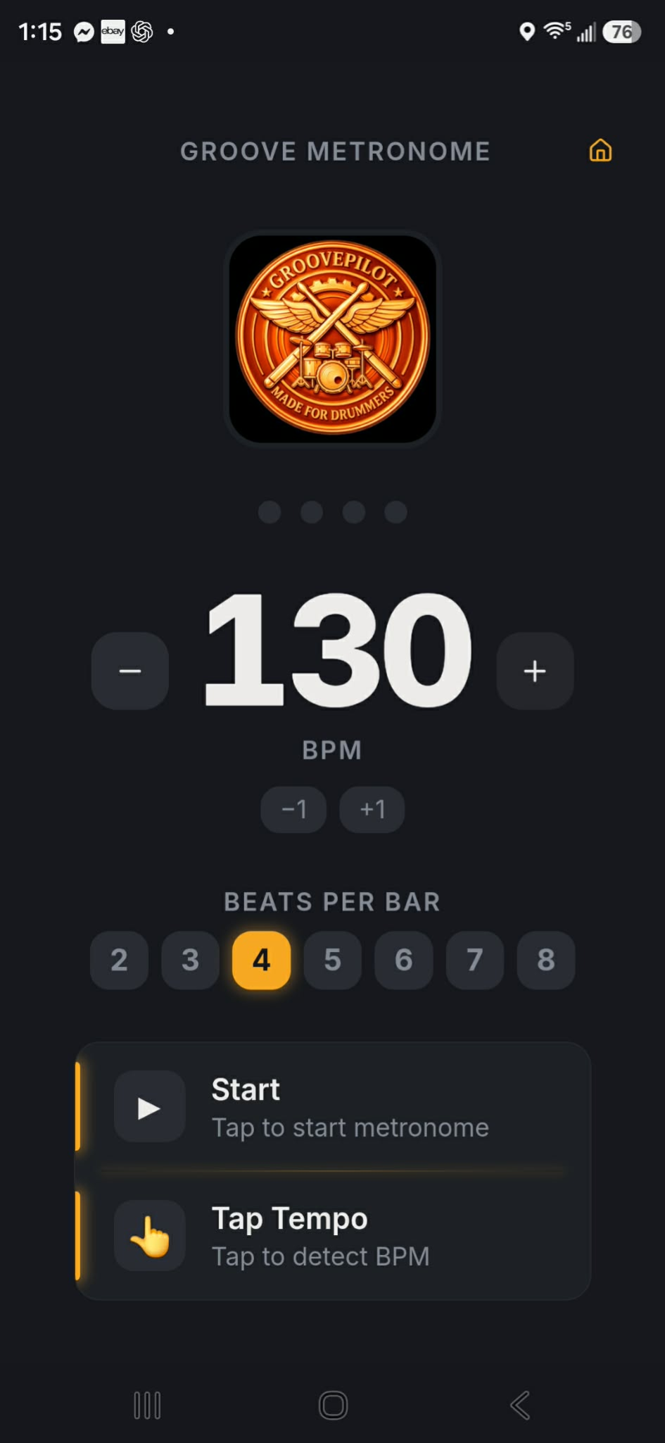GroovePilot Groove Metronome at 130 BPM