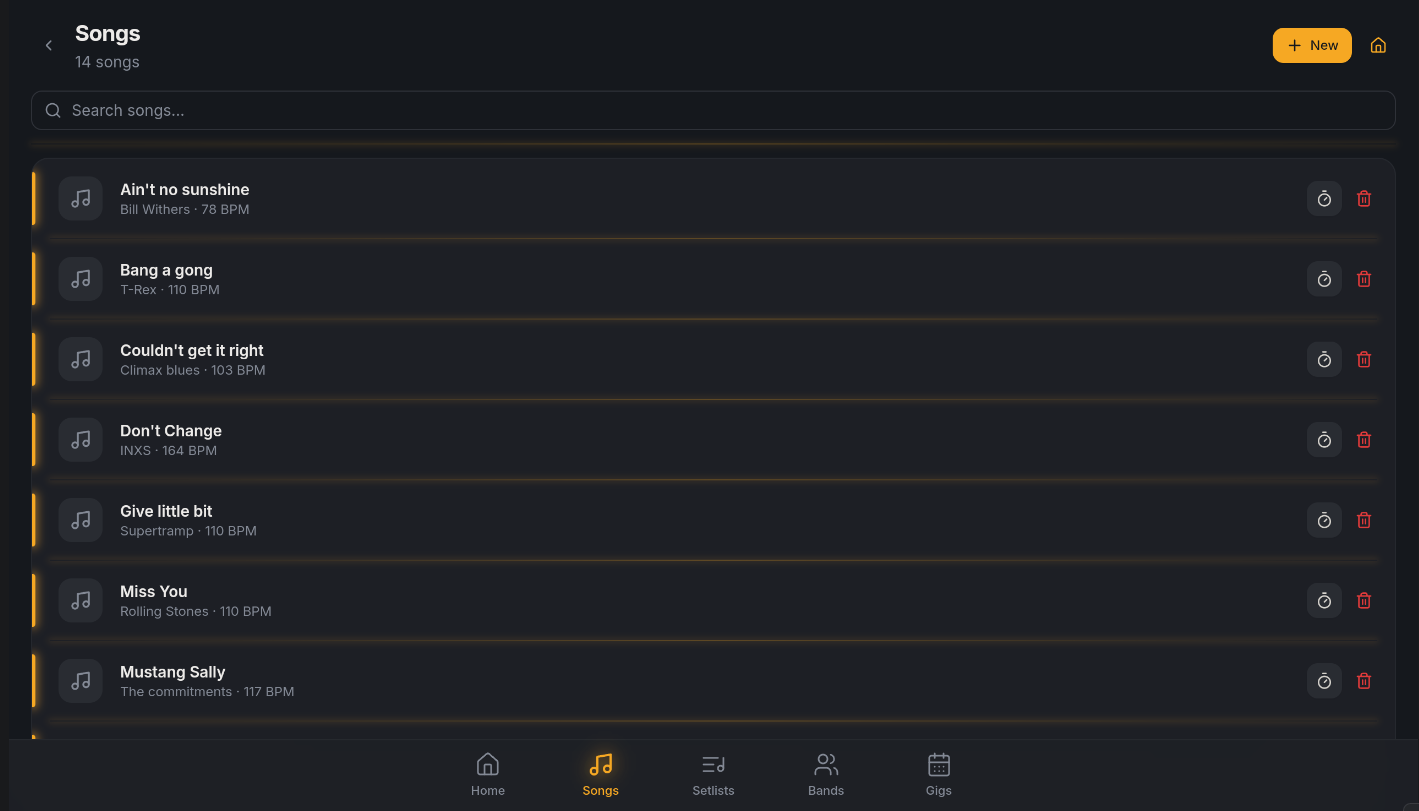 GroovePilot Songs library on an Android tablet